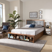 Baxton Studio Cosma-Dark Grey/Ash Walnut-King Cosma Modern Transitional Ash Walnut Brown Finished Wood 4-Drawer King Size Platform Storage Bed